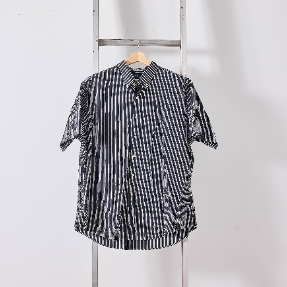 Polo Ralph Lauren black and white stripe short sleeve collared shirt XXL